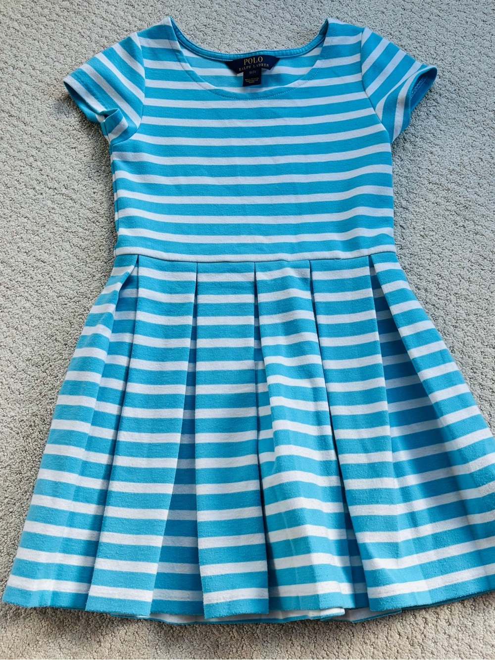 Polo by Ralph Lauren Girls' Blue and White Striped Pleated Dress